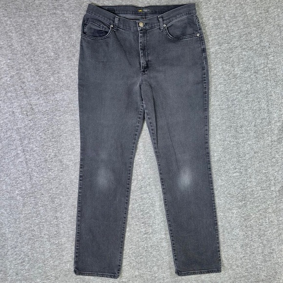 Lee Denim - Lee Jeans Women's Size 14 Tall Black‎ Wash Relaxed Fit Straight Leg Mid Rise
